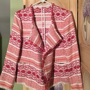 Loft red and white woven pattern jacket.